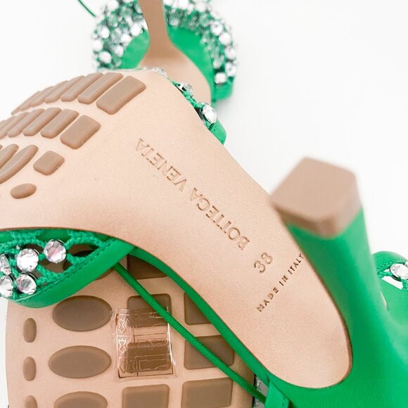 Bottega Veneta Sparkle Stretch Lace-Up Sandal Mesh Crystals Parakeet Green - Picture 14 of 16